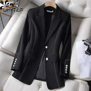 UHYTGF 2023 Нови есенни блейзъри яке Дамска мода ревера случайни женски палто черно бяло кафе елегантни дами връхни дрехи 2427