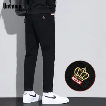 Unvanqu Мъжки Slim Fit дънки Корейска версия Мода Пролетни дънкови панталони Бизнес ежедневни Stretch Straight Office Job Панталони Мъжки