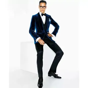 Velvet Business Men Suit Tailor-Made 3 Pieces Blazer Tuxedo Jacket Vest Pants One Button Work Wedding Groom Causal Prom Tailored
