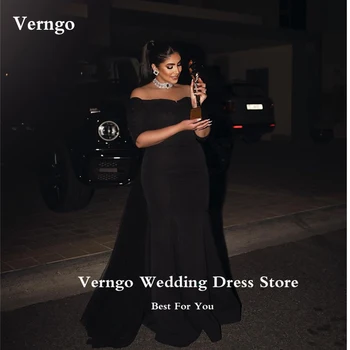 Verngo черни жени русалка официални вечерни рокли знаменитост рокля плюс размер на разстояние от рамото дълги ръкави парти повод абитуриентски бал