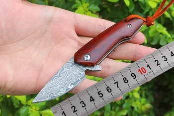 VG10 сгъваем нож Дамаск острие дърво дръжка джоб открит къмпинг ловен нож Тактическо оцеляване Полезни ножове EDC инструменти