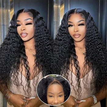 Wear And Go Wig Glueless Deep Wave Lace Front Human Hair Wig Pre Cut Pre Picked Bouncy Curly Lace Closure Wig Human Hair
