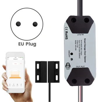 WiFi превключвател Интелигентен контролер за отваряне на гаражни врати Работа с Google Home SmartLife / Tuya APP Control Не се изисква хъб, EU Plug
