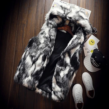 Winter Warm Plus Fleece Faux Fur Fox Fur Vest Mens Hooded Jacket Vest Thick Boutique Fashionable Male Slim Coats Waistcoat