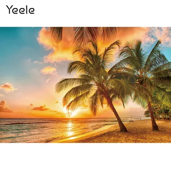 Yeele Summer Seaside Scenery Beach Palm Tree Sunset Photography Фон Фотографска декорация Фонове за фото студио