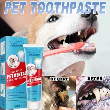 Yegbong Паста за зъби за домашни любимци Безопасна и годна за консумация Подходяща за кучета и котки Свеж дъх Чист зъбен камък Без странични ефекти Избелване на зъби за домашни любимци