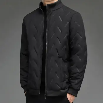 Zip-up мъжки палто стилен мъжки студено доказателство зимни палта с цип затваряне странични джобове удебелени ежедневни якета със стойка
