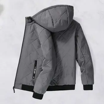 Zipper джоб качулка памук палто уютен стилен мъжки средата дължина надолу палто с качулка топло студоустойчив цип за есен/зима