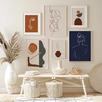 абстрактен стенопис геометрични фигури характер линии платно живопис изкуство плакат печат реколта картина модерна спалня декор