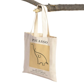 Абстрактно Пикасо слон бухал птица котка кон купувач чанти Nordic дама голяма пазарска чанта двойно печат платно жени пазарска чанта