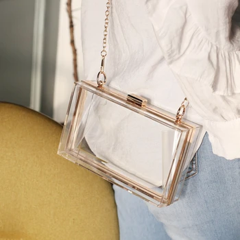 Акрилна дамска чанта Малка квадратна чанта Летни бонбони Цвят Прозрачна кутия чанта Чанта за вечеря Верижна чанта Чанти Чанти Портмонета и чанти