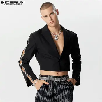 американски стил мъжки кухи ръкави снаждане костюм палта мода флаш панделка изрязани дълъг ръкав нетактичност S-5XL INCERUN върховете 2023