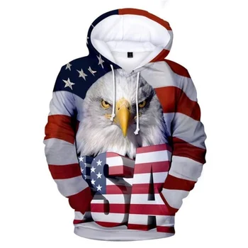 Американски флаг орел качулки 3D печат ретро Статуята на свободата спортни суичъри мъже дълъг ръкав пуловер есенно улично облекло палто