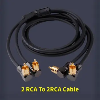 Аудио кабели 2RCA към 2 RCA кабел мъжки кабел за високоговорители 90 градуса щепсел OFC плетен проводник за домашно кино DVD TV субуфер усилвател