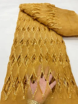Африканска бродерия окото пайети 5Yards дизайн дантела плат тюл сватбена рокля за жени тъкани от шевни метра кърпа DP0121