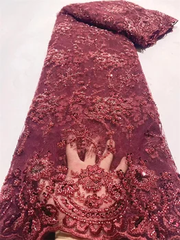 Африканска мрежа дантела плат формован дантела материал бродерия тюл френски окото дантела плат с пайети за сватбена рокля високо качество