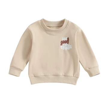 бебе есен суитчър писмо печат кръг врата дълъг ръкав пуловери есенни върхове за малко дете сладки дрехи