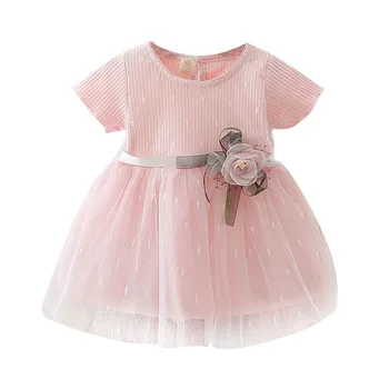 бебе момиче рокля окото тюл принцеса рокля къс ръкав цвете топка рокля сватбено парти костюм рожден ден облекло дете деца A896