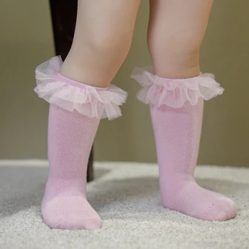 бебе момичета принцеса чорапи еластична мрежа къдри коляното високи чорапи дълги чорапи за малко дете бебе облекло аксесоари