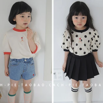 бебе момичета тениска с къс ръкав 2023 летни деца топ тениски малко дете карикатура печатни ризи детски дрехи корейски стил