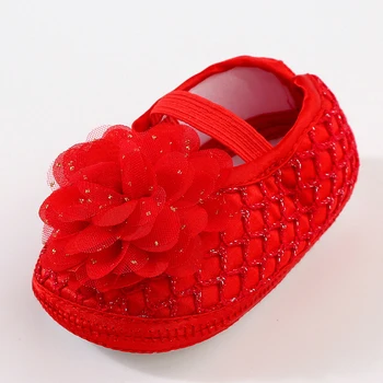 Бебешки момичета плоски обувки, мека подметка цвете еластична лента нехлъзгащи се вътрешни външни обувки за малки деца