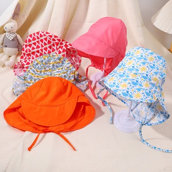 Бързосъхнещи детски шапки за кофа за 3 месеца до 5-годишна възраст Деца с широка периферия Плажна UV защита на открито Основни слънчеви шапки