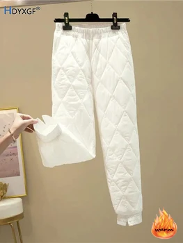 бял извънгабаритен ветроупорен памук тънък панталон жени висока талия топло случайни прави панталони корейски стил Sweatpants дамско облекло