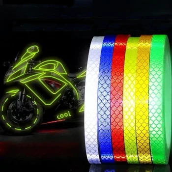 Велосипедни колела Светлоотразителни стикери Колоездене флуоресцентни отразяват лента самозалепваща се лента за 1 см * 8 м MTB велосипеди предупреждение безопасност декор Stic