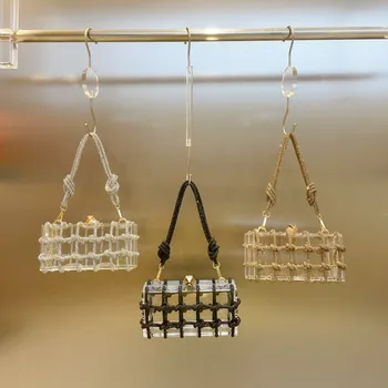 Вечерни чанти за съединител Жени Диамант Clear акрилна кутия Нов бутик тъкани възел въже Rhinestone портмонета и чанти сватбено парти