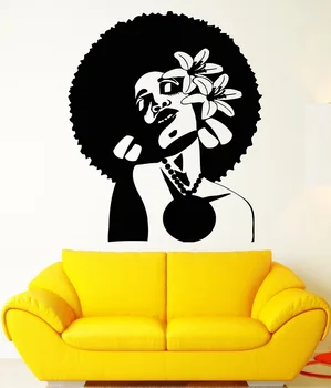 Винилова апликация за стена африканска жена прическа цвете в косата черна дама стикер стенопис интериор спалня дом арт деко wallpaperFZ38