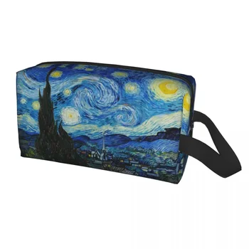 Винсент Ван Гог Звездна нощ грим чанта за жени пътуване козметичен организатор сладък живопис с маслени бои изкуство съхранение тоалетни чанти