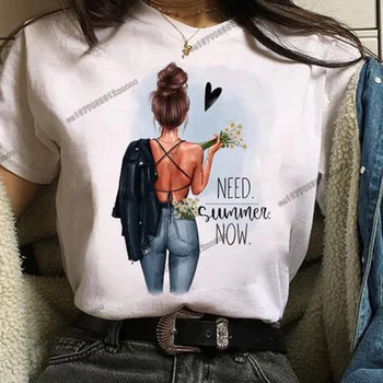 Високо качество памук жените T ризи женска мода Magazing момиче печат тениска реколта Топ лято голям размер къси ръкави Tees