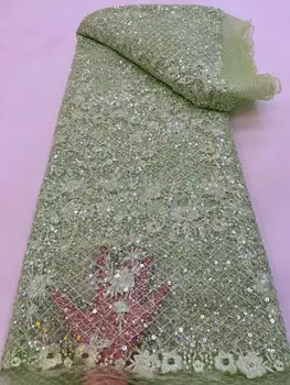 Висококачествена африканска тюл дантела Fabirc с мъниста SYJ-1302955 пайети бродерия Nigreian плат жени сватбена рокля