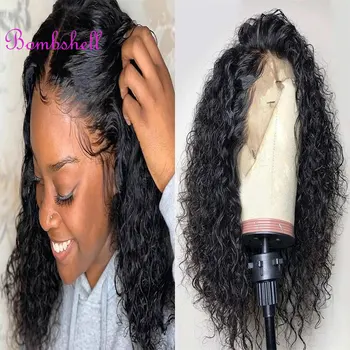 Висококачествена къса къдрава синтетична коса 13X4 дантела предни перуки без лепило топлоустойчива влакнеста коса за черни жени ежедневна употреба