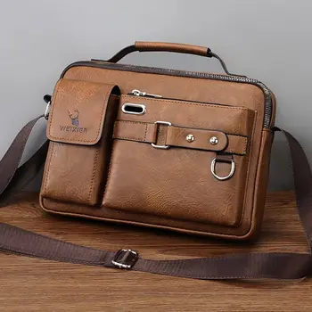 Водоустойчива мъжка чанта за рамо Личи модел многослойна чанта за пратеник износоустойчива регулируема лента рамо колан чанти пътуване
