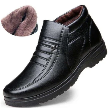 Водоустойчиви мъжки ежедневни кожени обувки Фланела с висок връх Мъжки ежедневни обувки Гумени топли зимни обувки за мъже 2023