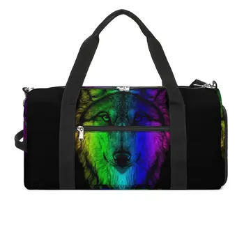 Гимнастическа чанта Rainbow Wolves Спортна чанта Аксесоари за фитнес Animal Face Men Водоустойчива печатна чанта Новост Пътуване обучение фитнес чанта
