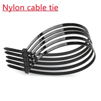  Голям мощен ключалка самозаключващ кабелна превръзка пластмасова каишка свързващ колан с черен пластмасов цип Loop Wire Wrap 4 * 150 4 * 200