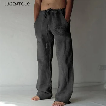 Голям размер панталони печат хлабав печат пролет лято средата на талията случайни панталони направо мъжки улица шнур дълги панталони Lugentolo