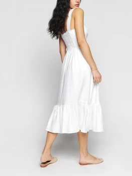 Дамска елегантна рокля с цветен принт без ръкави Midi рокля с разрошен A-line подгъв и дизайн без гръб за модерен парти външен вид