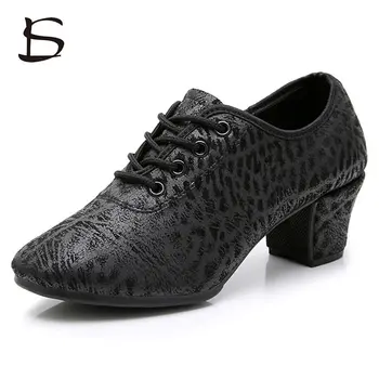 Дамски джаз латино танцови обувки Черна мека салса бална танцова обувка жени 3 см 5 см пета практика танго самба танци маратонки