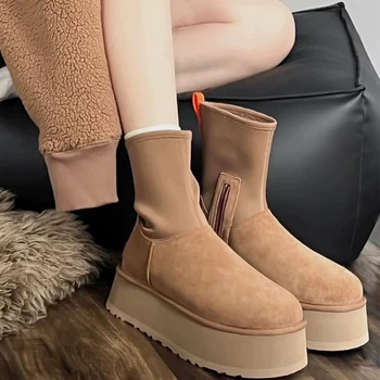 Дамски обувки 2024 Нови плюшени удебелени зимни дамски къси ботуши Дебела подметка нехлъзгащи се дами Snow Boot Zapatos De Mujer