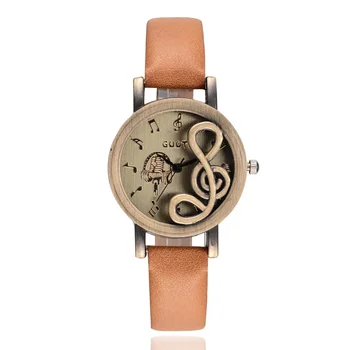 Дамски часовници Луксозна дамска музикална бележка Случайни кварцов часовник жени кожена каишка рокля часовници Relogio Feminino часовник подарък