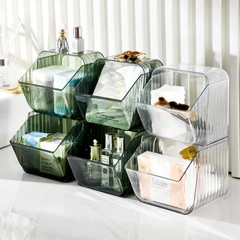  двуслойна пластмасова прозрачна кутия за съхранение на чекмеджета, кутия за съхранение, която може да бъде поставена на стената, държи малки играчки, чай, кафе, тоалетна