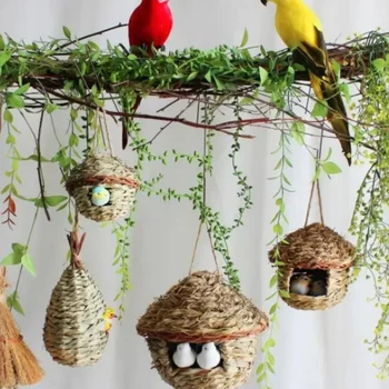 Декорация 17 папагал открит клетка висящи слама птица трева гнездо домашни любимци стилове къща