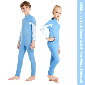 Детски водолазен костюм 2/3MM неопрен едно парче бански дълъг ръкав слънцезащитен крем сърф плуване гмуркане гмуркане с шнорхел анти-медузи неопренов костюм