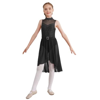 Детски момичета Съвременна лирична литургична танцова рокля Вградени слипове Народни танци Трико рокля Фигурно пързаляне Танцов костюм