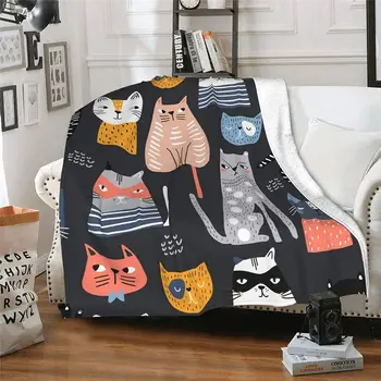 Диван одеяло карикатура черна котка, зимно легло одеяло, мека фланела одеяло, пътуване одеяло за възрастни и деца