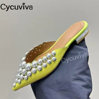 Дизайнер марка нит шипове пързалки плоски чехли жени почивка плажни обувки за жени Hlaf чехли 2024 Sandalias Mujer