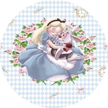 Дисни Алиса в страната на чудесата Еластичен кръг кръгъл фон бебе рожден ден парти декор банер фотография фон фото студио